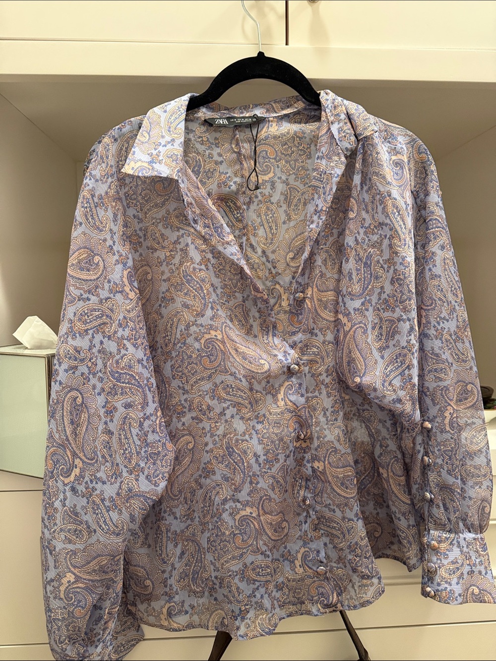 Zara Lavender and Beige Paisley Button-Down Shirt